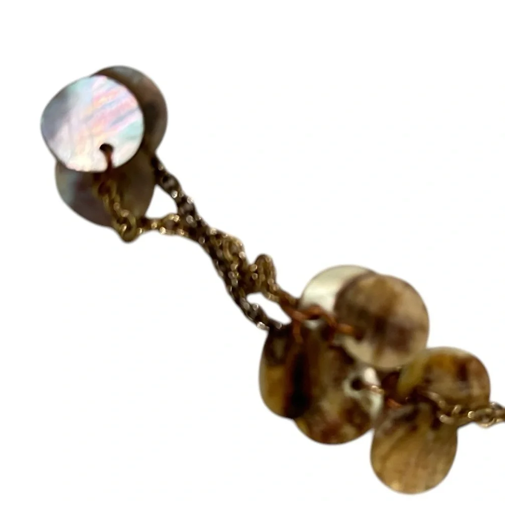 Boutique long delicate necklace mother of pearl circle beaded adjustable 18 inch